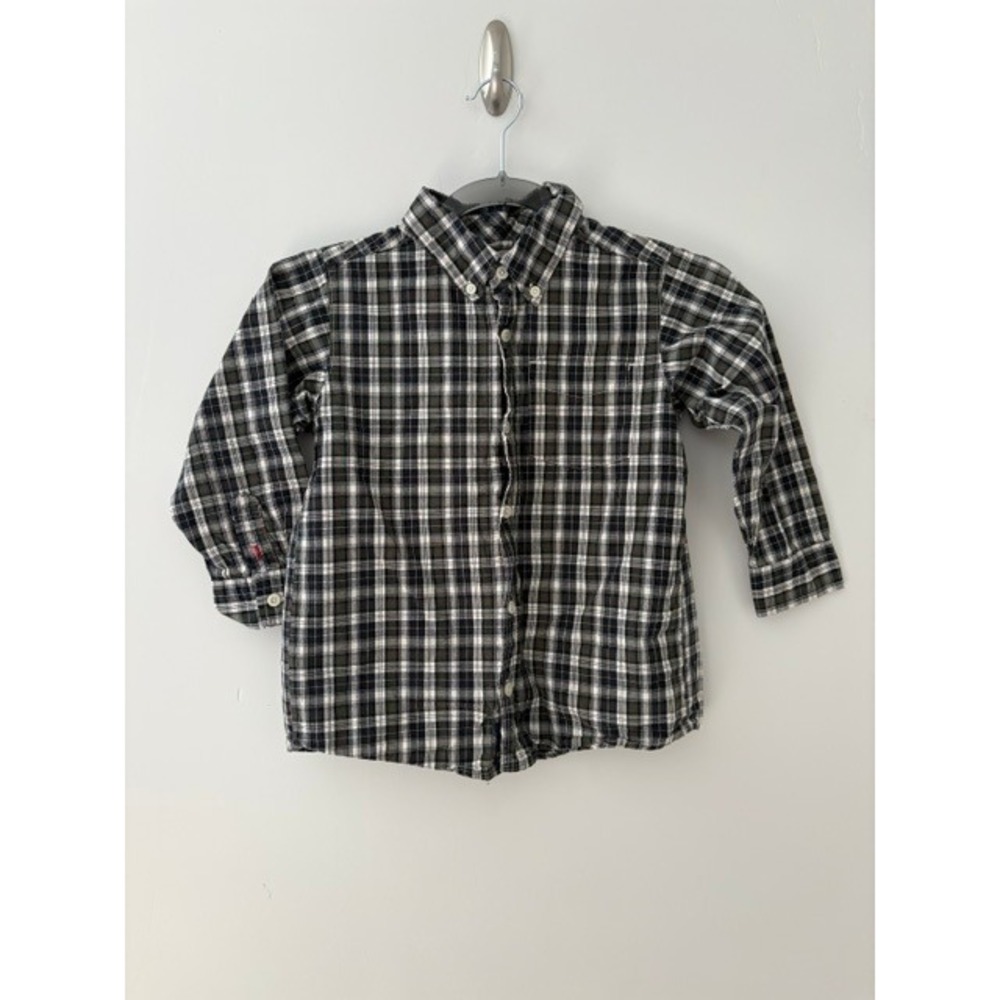 OshKosh Bgosh Boys Black White Plaid Long Sleeve Button Down Shirt Size 6